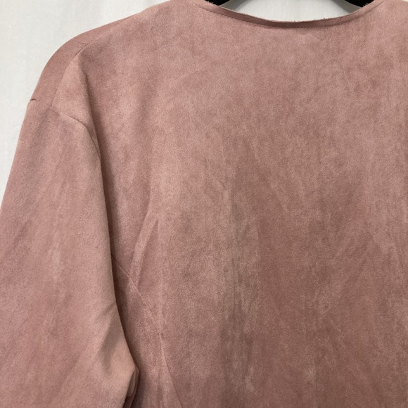 Vocal USA Pink Faux Suede Open Front Coatigan w/Studded Fringe & Pockets - 1X - Picture 5 of 10